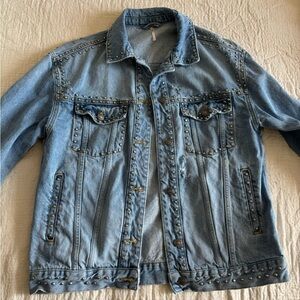 FREE PEOPLE Studded Distressed Denim Jacket